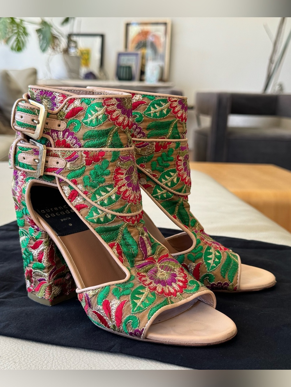 Laurence Dacade Floral Embroidered Block Heel Sandals Anthro $750 Size 6